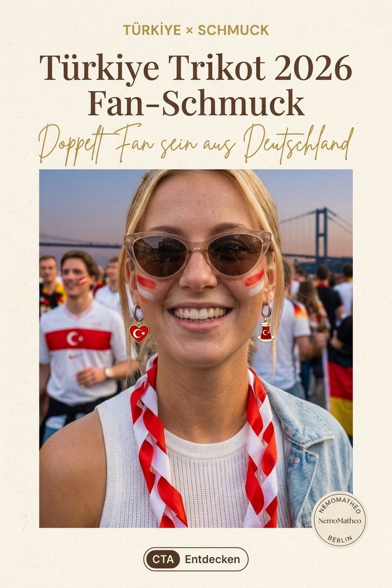 Türkiye Trikot 2026 Fan-Schmuck — handgefertigt mit Halbmond-Stern-Motiv, Doppelt-Fan aus Deutschland, NemoMatheo Berlin