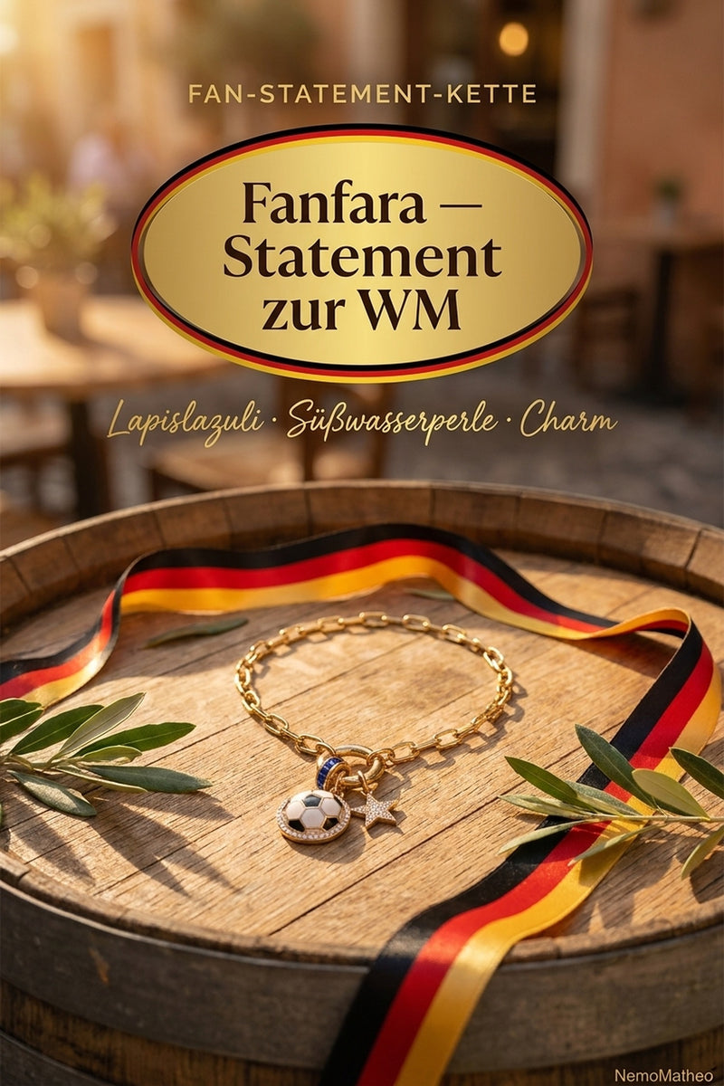 WM 2026 Geschenk-Idee — Fanfara Kette mit Lapislazuli, handgefertigtes Fan-Geschenk NemoMatheo Berlin