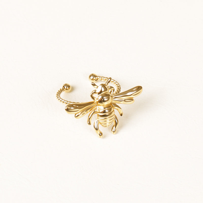 Ring Bienenkönigin – vergoldeter offener Statement-Ring mit Bienen-Design