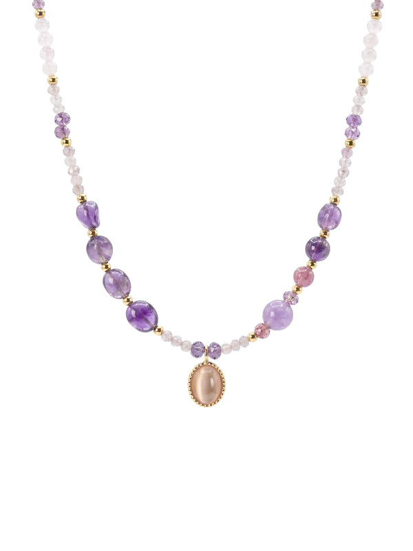 Kette Luna Violette – Violette Perlen mit Mondanhänger