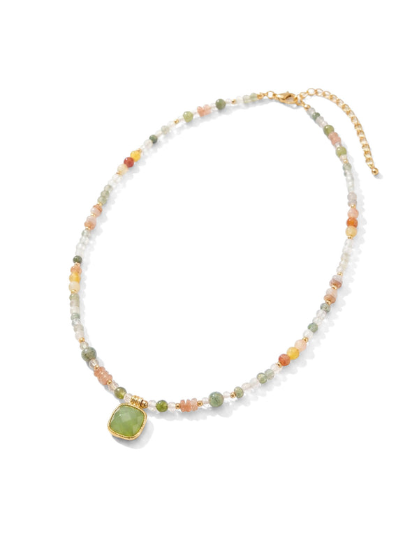 Kette Verde Serenità – Bunte Perlen mit grünem Anhänger