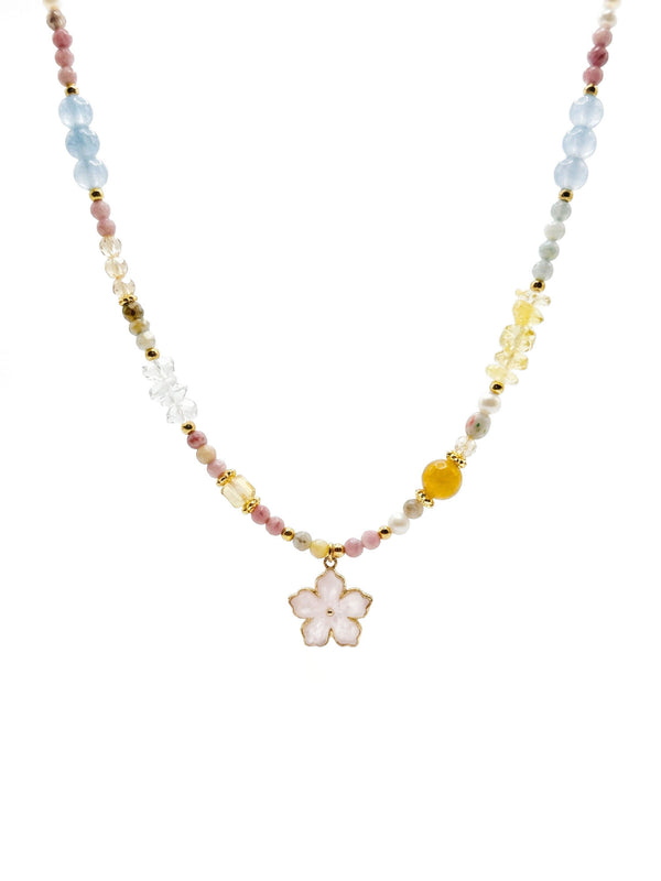 Kette Fiore Pastello – Bunte Perlen mit Blütenanhänger