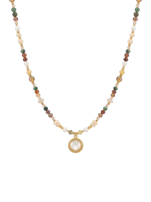 Kette Perla Solare – Bunte Perlen mit rundem Anhänger
