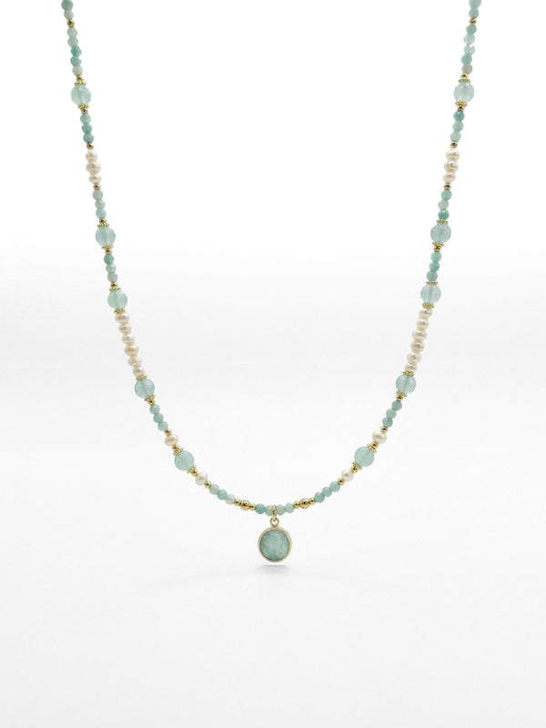 Kette Amazonit Anhaenger – Produktbild auf weissem Hintergrund, Naturstein Halskette, Boho Schmuck