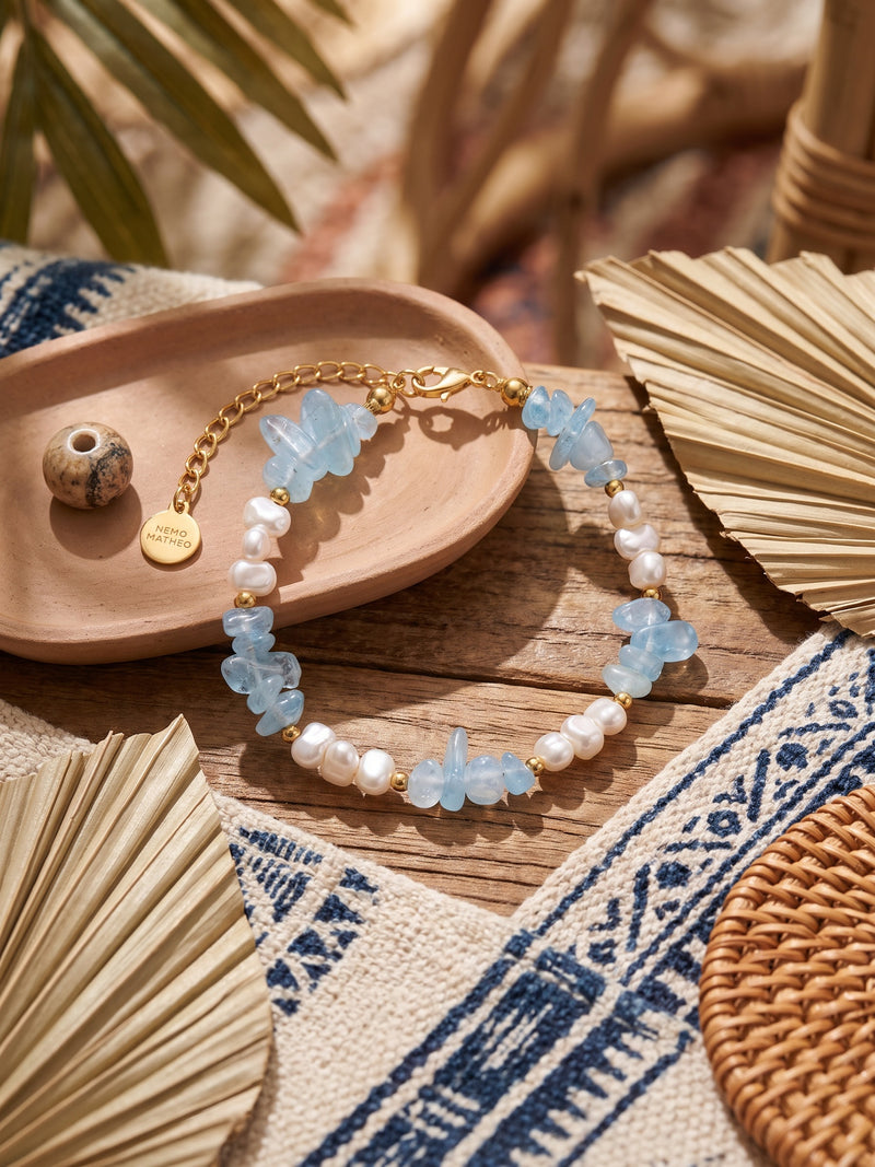 Armband Perlenmeer Aquamarin – Nahaufnahme