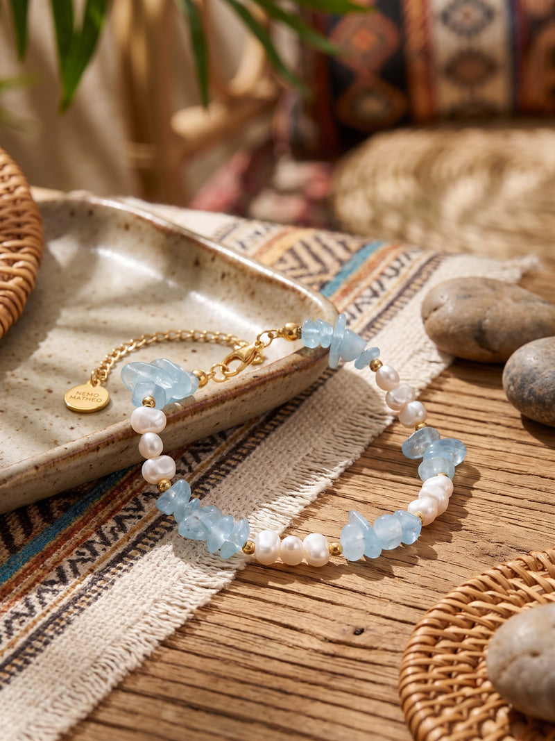 Armband Perlenmeer Aquamarin – Nahaufnahme