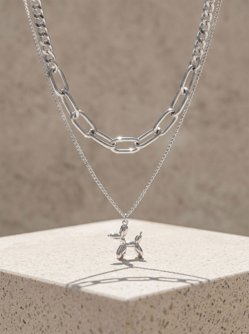 Ballonhund Layer-Kette Silber – Nahaufnahme