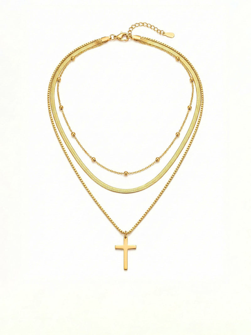 Devotion Kette – 18K vergoldete Layering-Kette mit schlichtem Kreuz, verschiedene Kettenstile