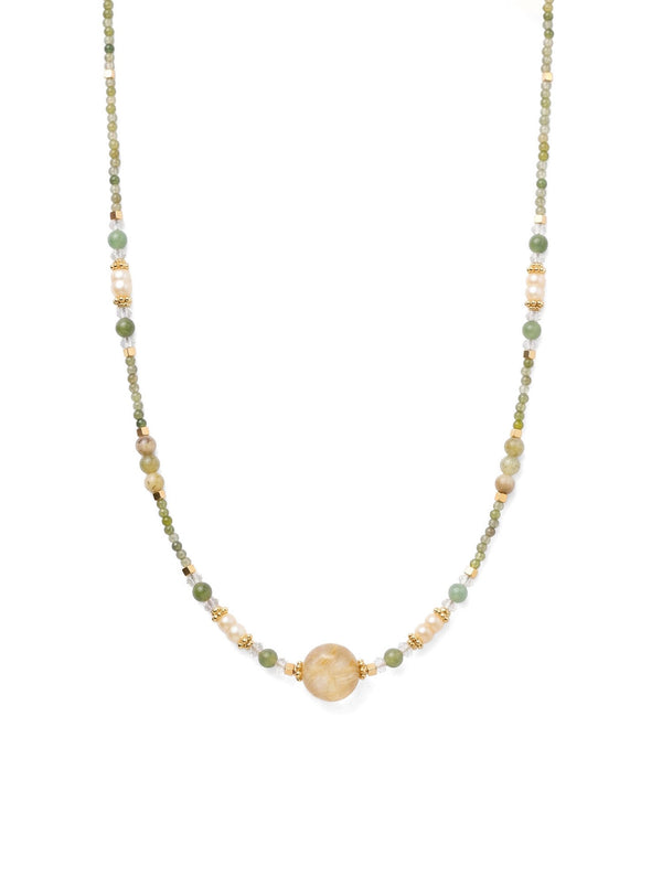 Foresta Aurea – Jade & Süßwasserperlen Halskette mit Rutilquarz – Produktbild 1