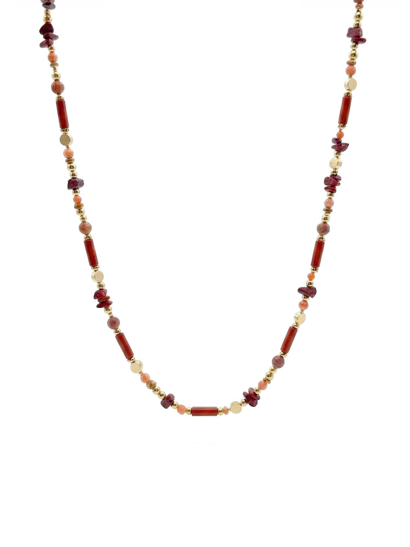 Kette Gelber Jaspis Rot – Produktbild auf weissem Hintergrund, Naturstein Halskette, Boho Schmuck