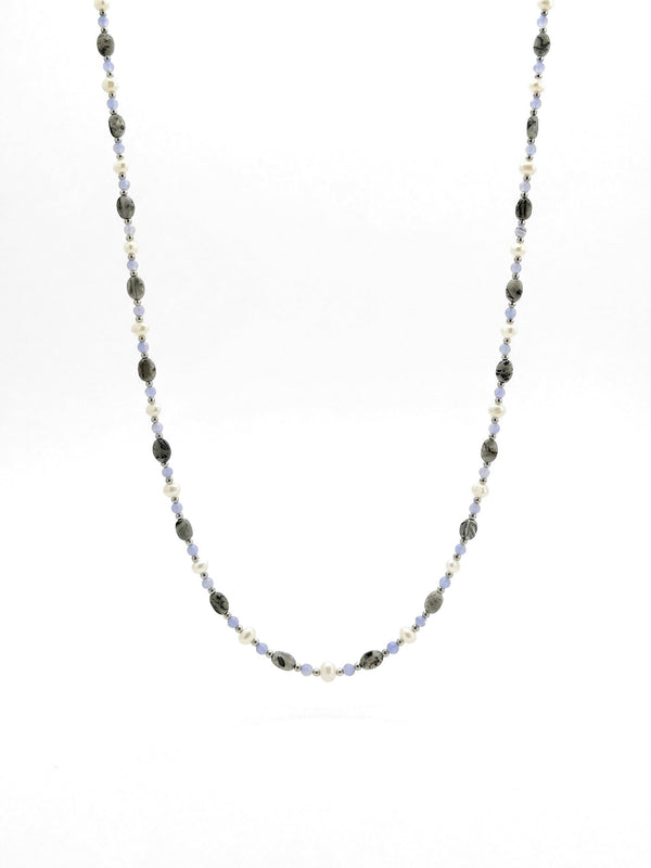 Kette Graublau Fein – Produktbild auf weissem Hintergrund, Naturstein Halskette, Boho Schmuck