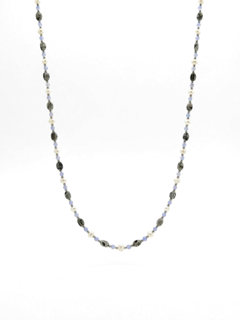 Kette Graublau Fein – Produktbild auf weissem Hintergrund, Naturstein Halskette, Boho Schmuck