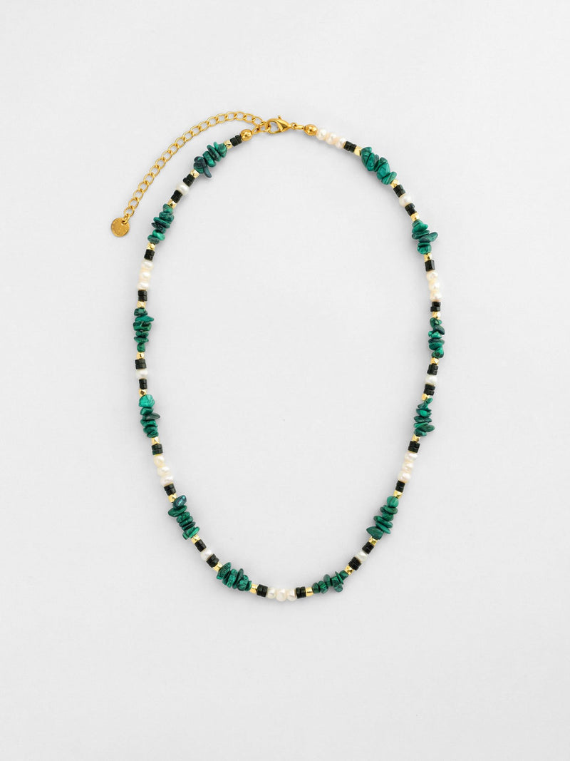 Kette Grosse Perlen Roehre – Produktbild auf weissem Hintergrund, Naturstein Halskette, Boho Schmuck