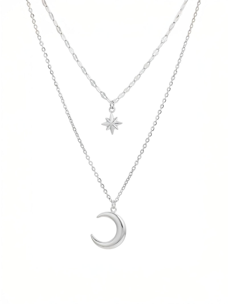 Kette Mond & Stern Kette Silber Produktbild auf weissem Hintergrund – Edelstahl