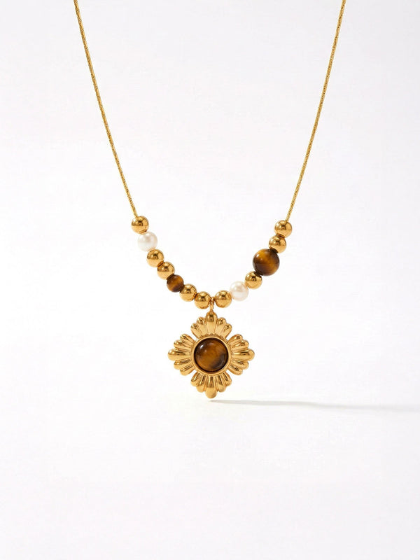 Nemomatheo Golden Sun Kette natuerliches Licht – handgefertigte Tigerauge-Halskette elegant getragen