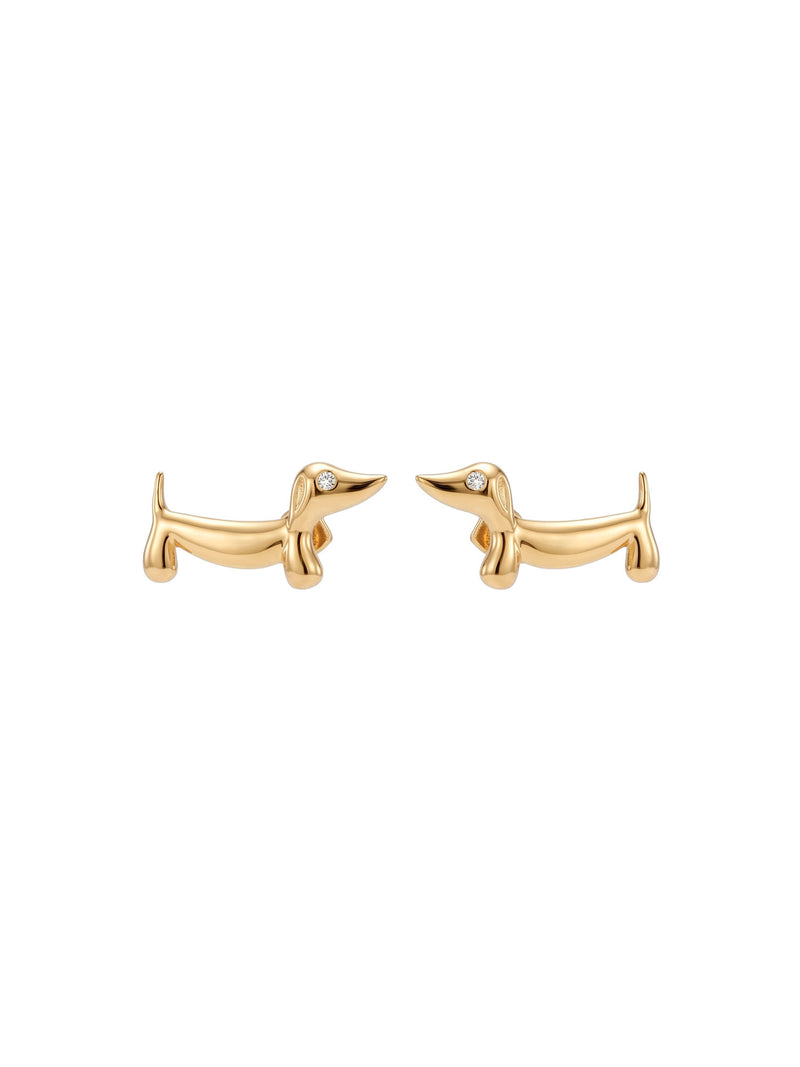 Ohrringe Little Dackel – Dackel Ohrstecker mit Zirkonia, 18K vergoldet – weißer Hintergrund