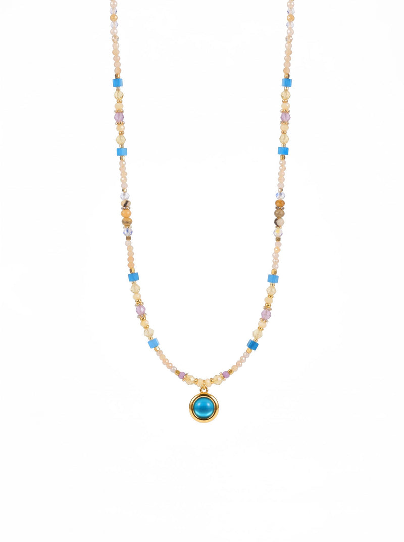 Marea Blu – Boho Steinkette mit Blau-Cabochon Anhänger – Detail 2