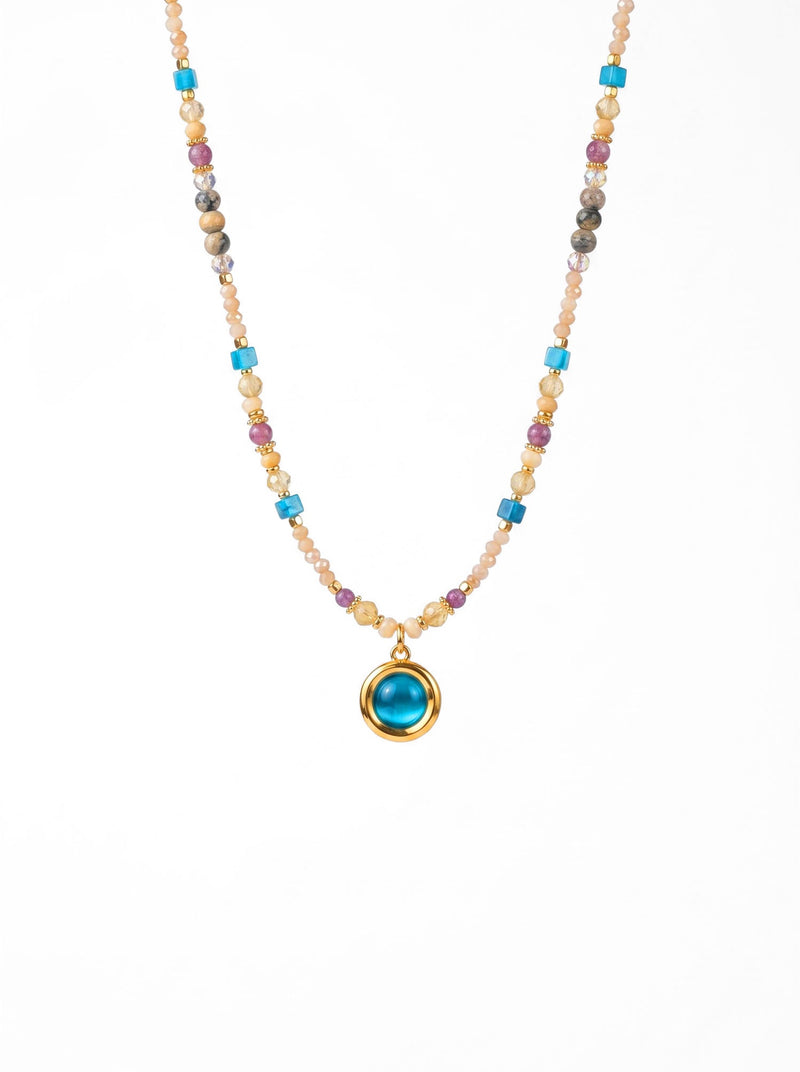 Marea Blu – Boho Steinkette mit Blau-Cabochon Anhänger – Produktbild 1
