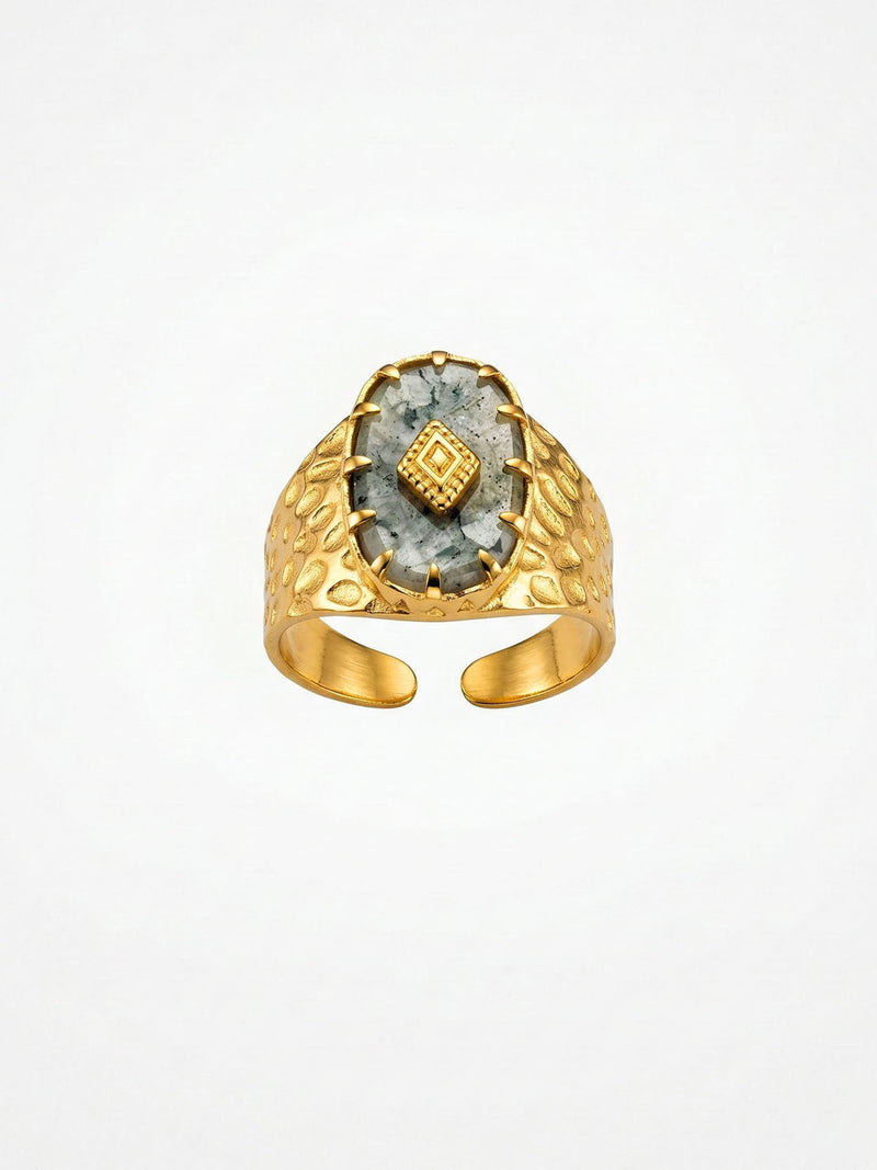Mystic Relic Moos-Achat-Ring Gold Produktbild auf weissem Hintergrund