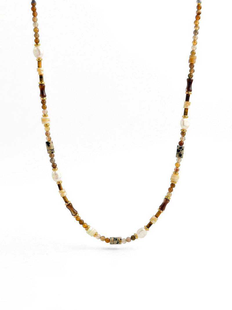 Kette Naturstein Bunt – Produktbild auf weissem Hintergrund, Naturstein Halskette, Boho Schmuck