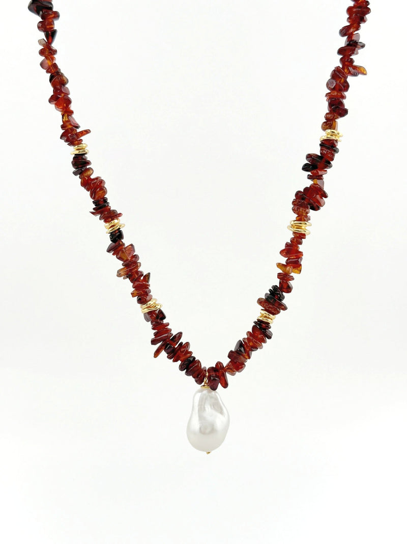 Kette Naturstein Perlen Mix – Produktbild auf weissem Hintergrund, Naturstein Halskette, Boho Schmuck