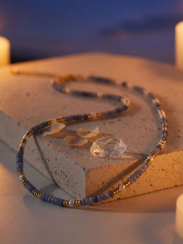 Ocean Night – Statement necklace with sodalite and pearls