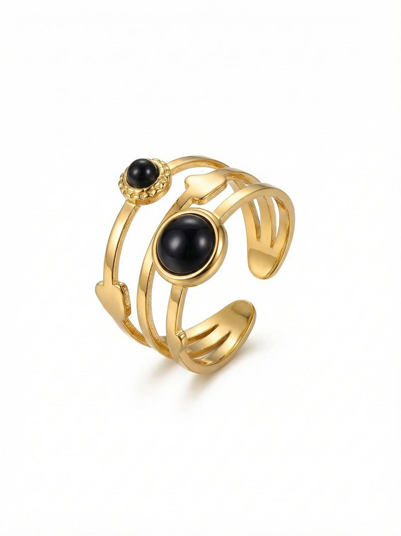 Ring Obsidiana Dreifach-Bandring Gold Produktbild auf weissem Hintergrund