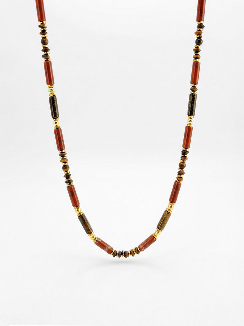 Kette Roter Jaspis Tigerauge – Produktbild auf weissem Hintergrund, Naturstein Halskette, Boho Schmuck