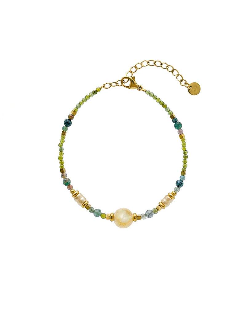 Spring Elixir Armband Produktbild auf weissem Hintergrund – Edelstahl, Gruen/Gelb/Gold