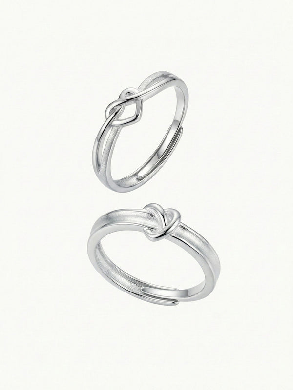 Still Connected verstellbares Silber-Partnerring-Set - 925 Silber Eheringe mit Liebesknoten-Design