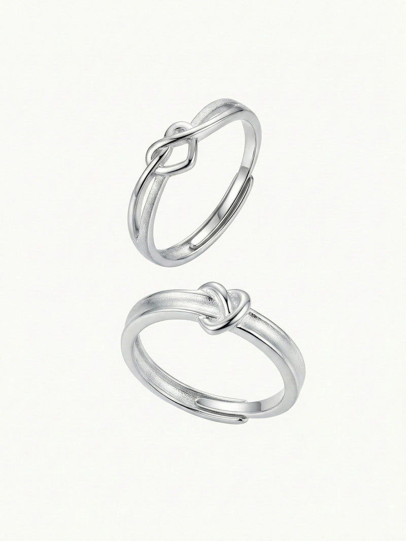 Still Connected verstellbares Silber-Partnerring-Set - 925 Silber Eheringe mit Liebesknoten-Design
