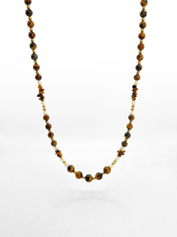 Kette Tigerauge Kurz – Produktbild auf weissem Hintergrund, Naturstein Halskette, Boho Schmuck