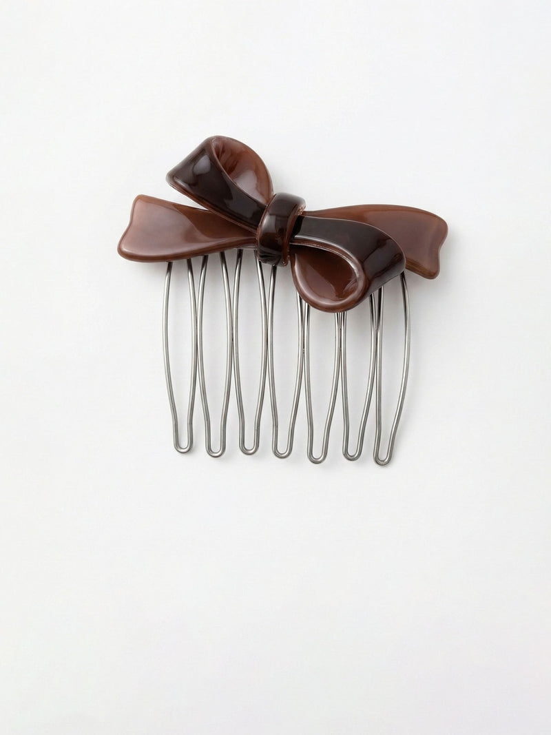 Vintage Bow Espresso Haarkamm Produktfoto – klassischer Schleifenkamm in tiefem Braunton auf weissem Hintergrund