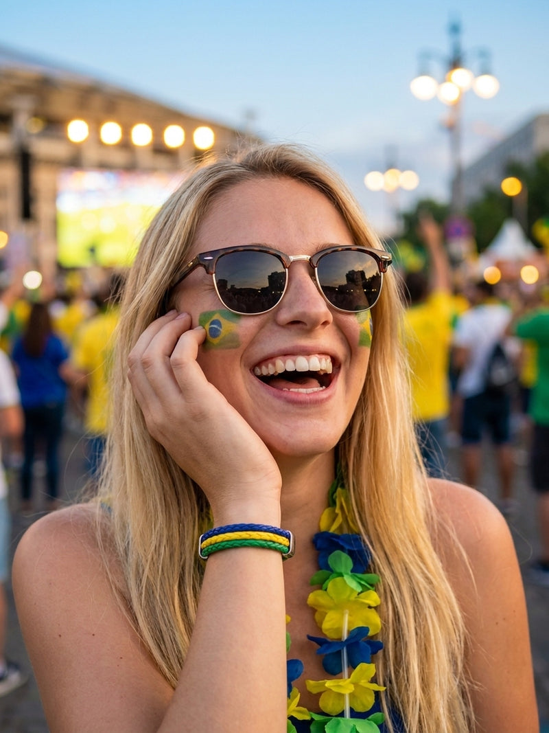 Armband WM 2026 – Geflochtenes Leder Fan Armband mit Nationalflagge – Brasilien – Detail 2
