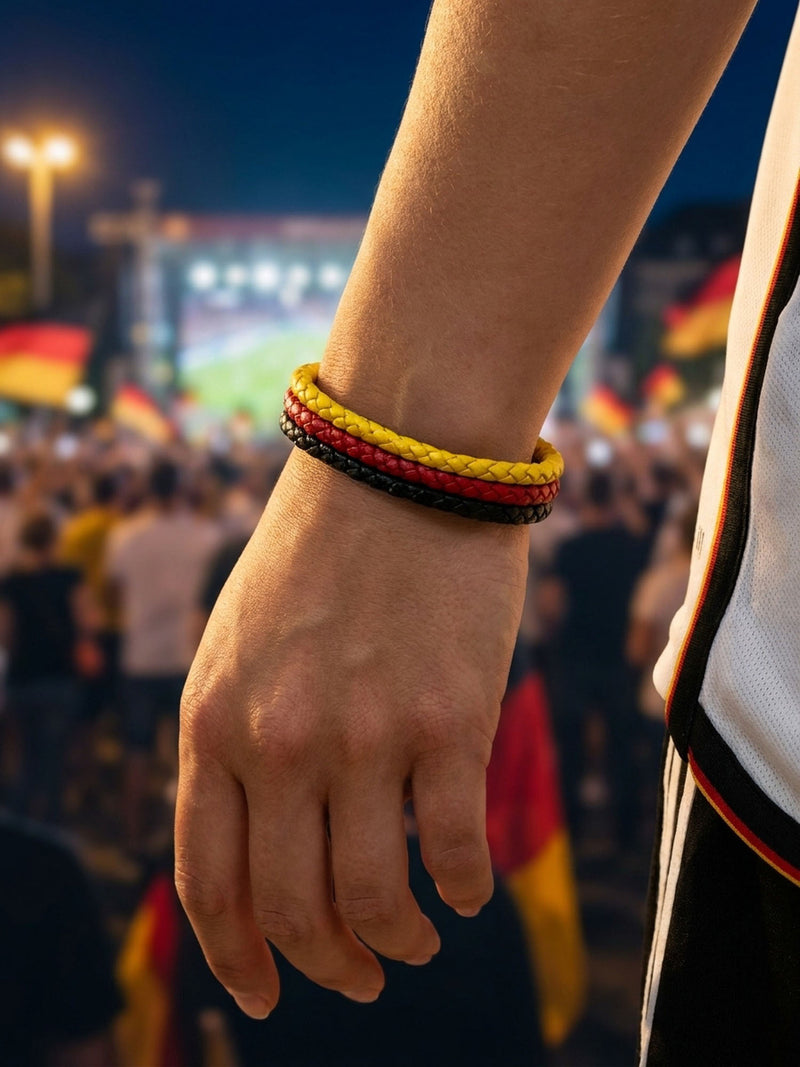 Armband WM 2026 – Geflochtenes Leder Fan Armband mit Nationalflagge – Deutschland – Lifestyle 8