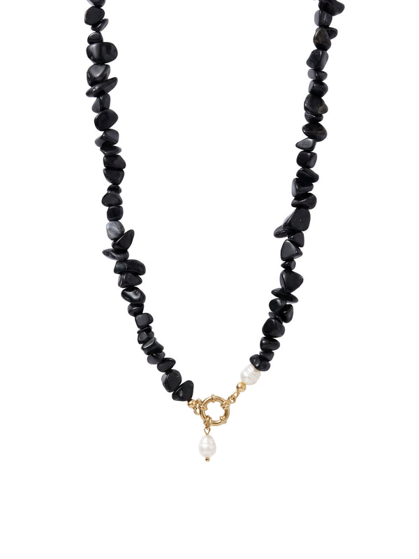 Midnight Pearl Obsidian-Kette mit Süßwasserperle – Weißer Hintergrund, Produktansicht