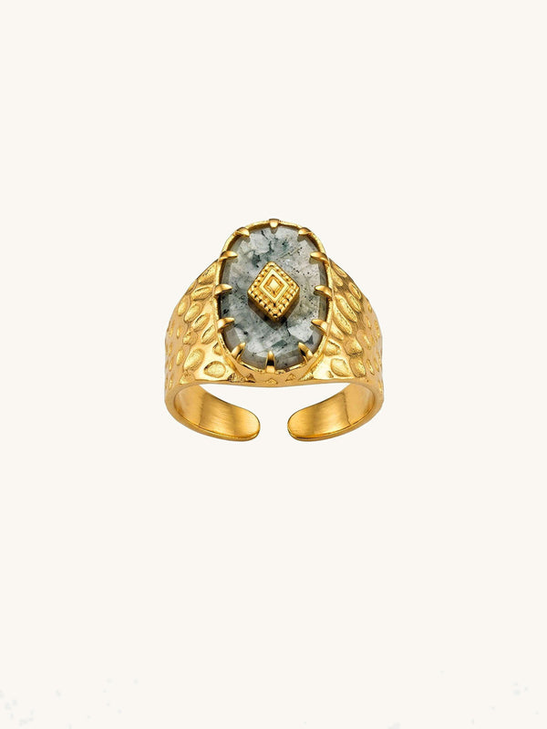 Mystic Relic Moos-Achat-Ring Gold Produktbild auf weissem Hintergrund