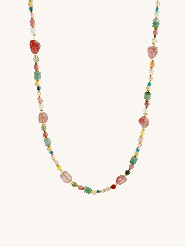 Strawberry Quartz Aventurine Necklace – product image on white background, natural stone necklace, boho jewelry