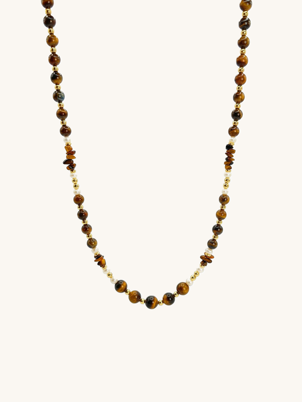 Kette Tigerauge Kurz – Produktbild auf weissem Hintergrund, Naturstein Halskette, Boho Schmuck