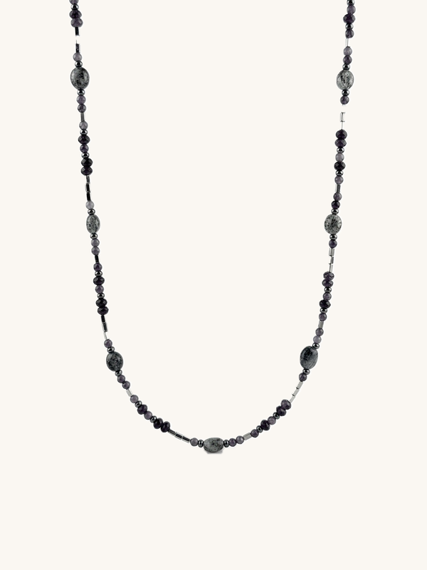 Fine Black Rutilated Quartz Necklace – Product image on white background, natural stone necklace, boho jewelry