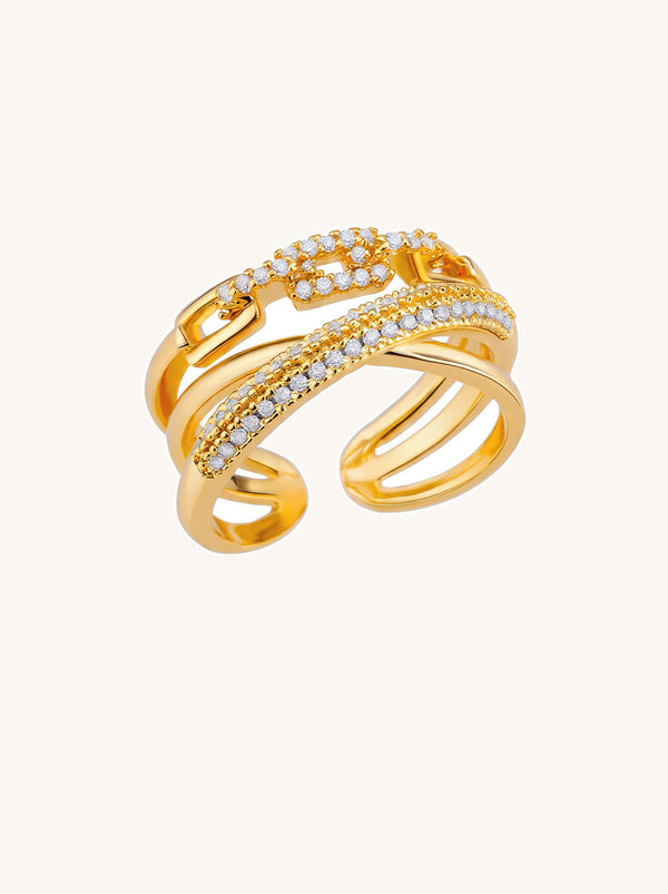 Ring Link Architect – Urbane Doppelkette Gold – Produktbild auf weißem Hintergrund