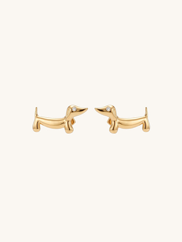 Ohrringe Little Dackel – Dackel Ohrstecker mit Zirkonia, 18K vergoldet – weißer Hintergrund