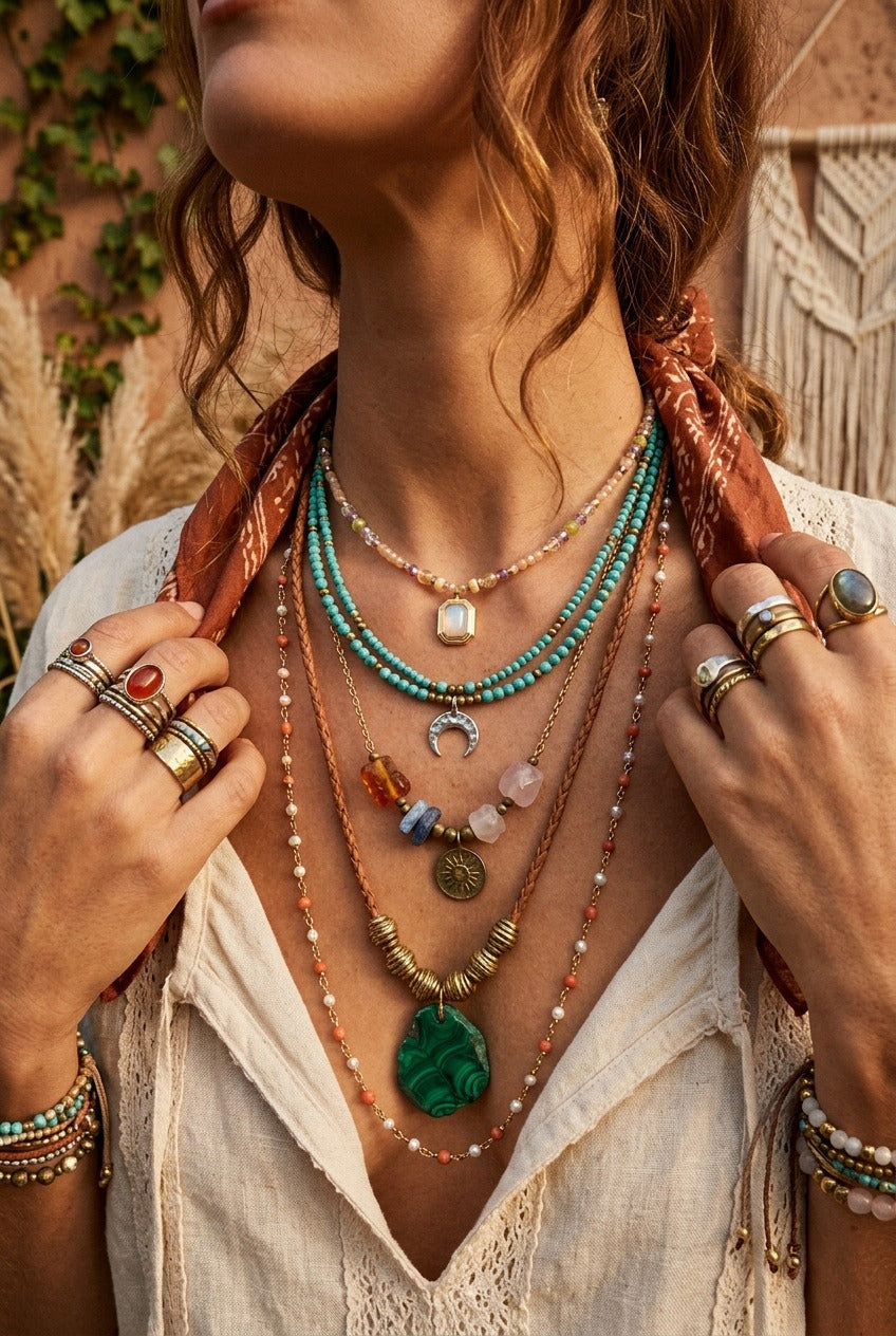 Edelsteinkette Naturstein Boho Layering · NemoMatheo