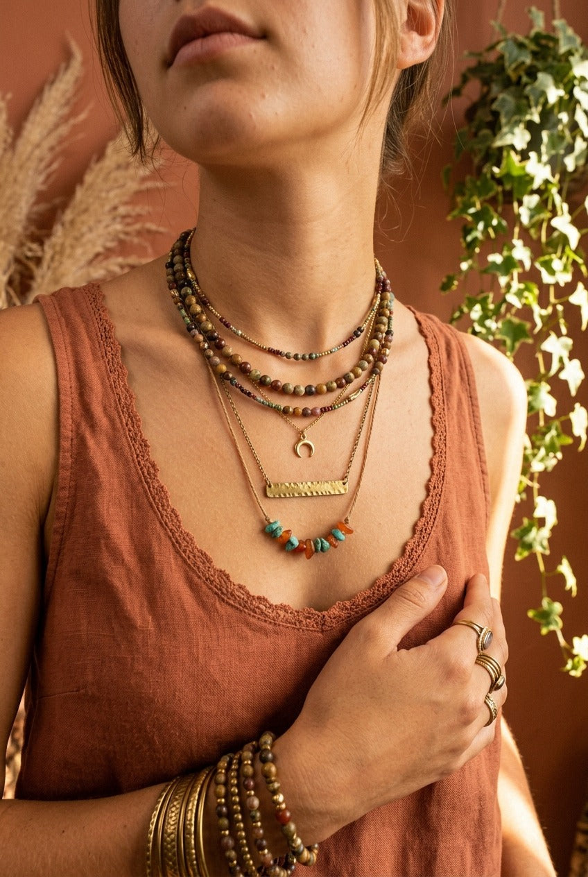 Achtsamkeitsschmuck Naturstein Boho gelayert — NemoMatheo