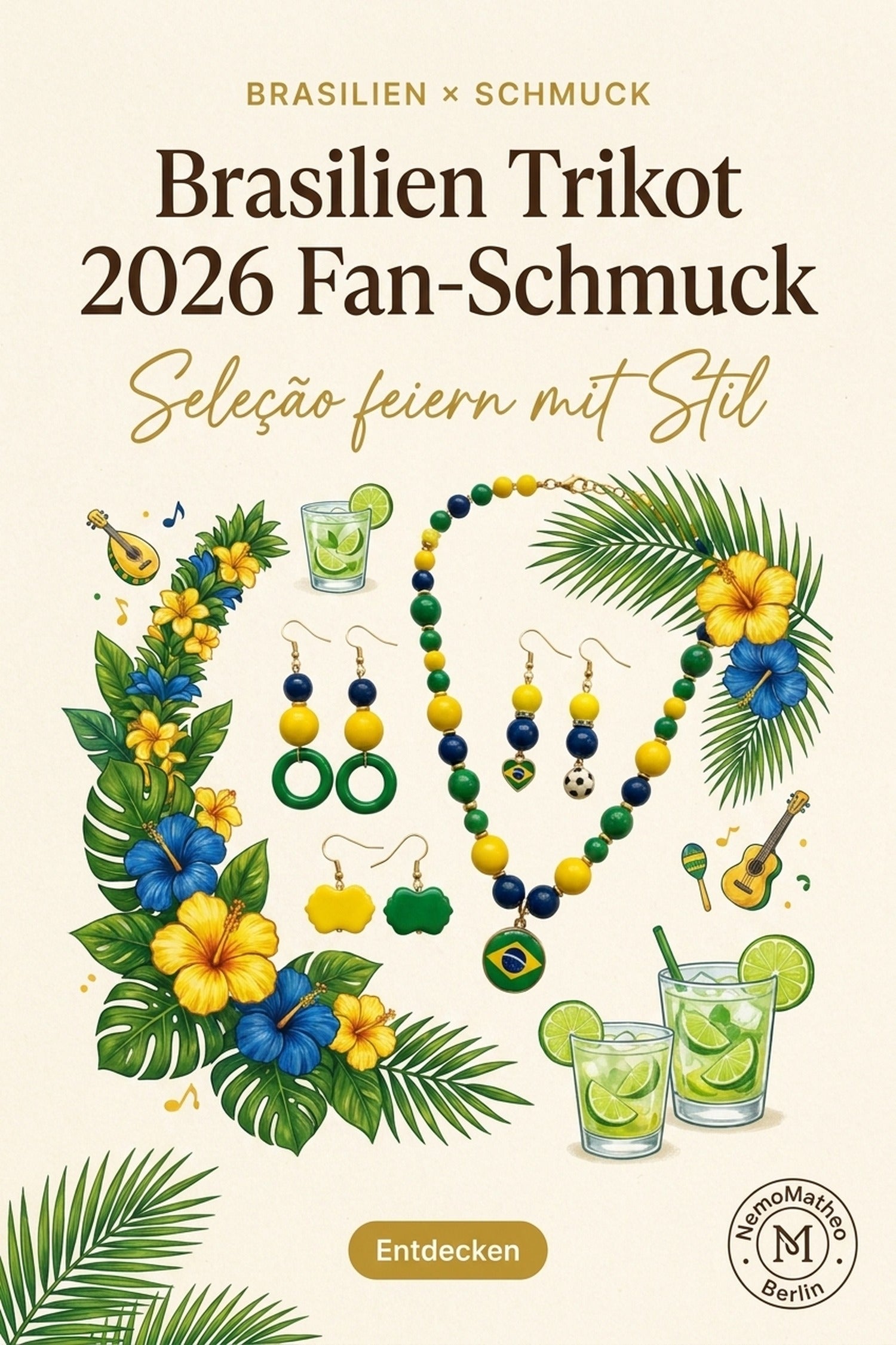 Brasilien Trikot 2026 Seleção Fan-Schmuck — Verde-Amarelo-Azul Schmuck-Set mit Brasilien-Flagge, NemoMatheo Berlin