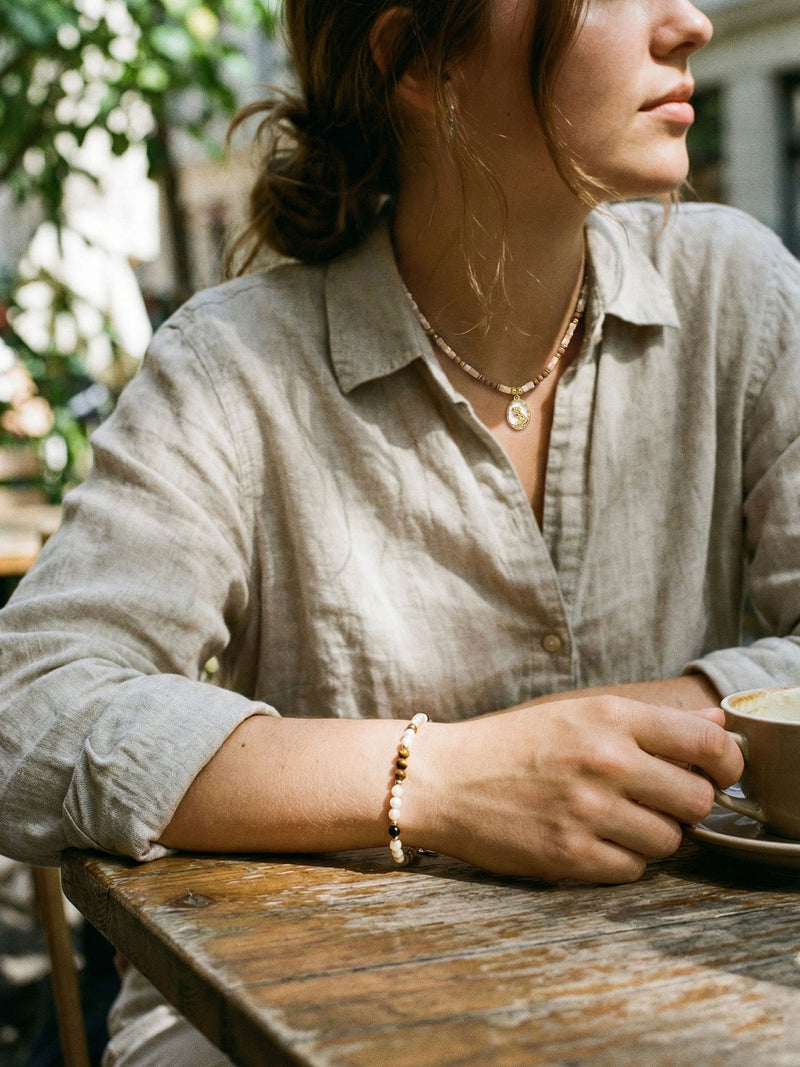 Armband Sahel – Muschel & Tigerauge