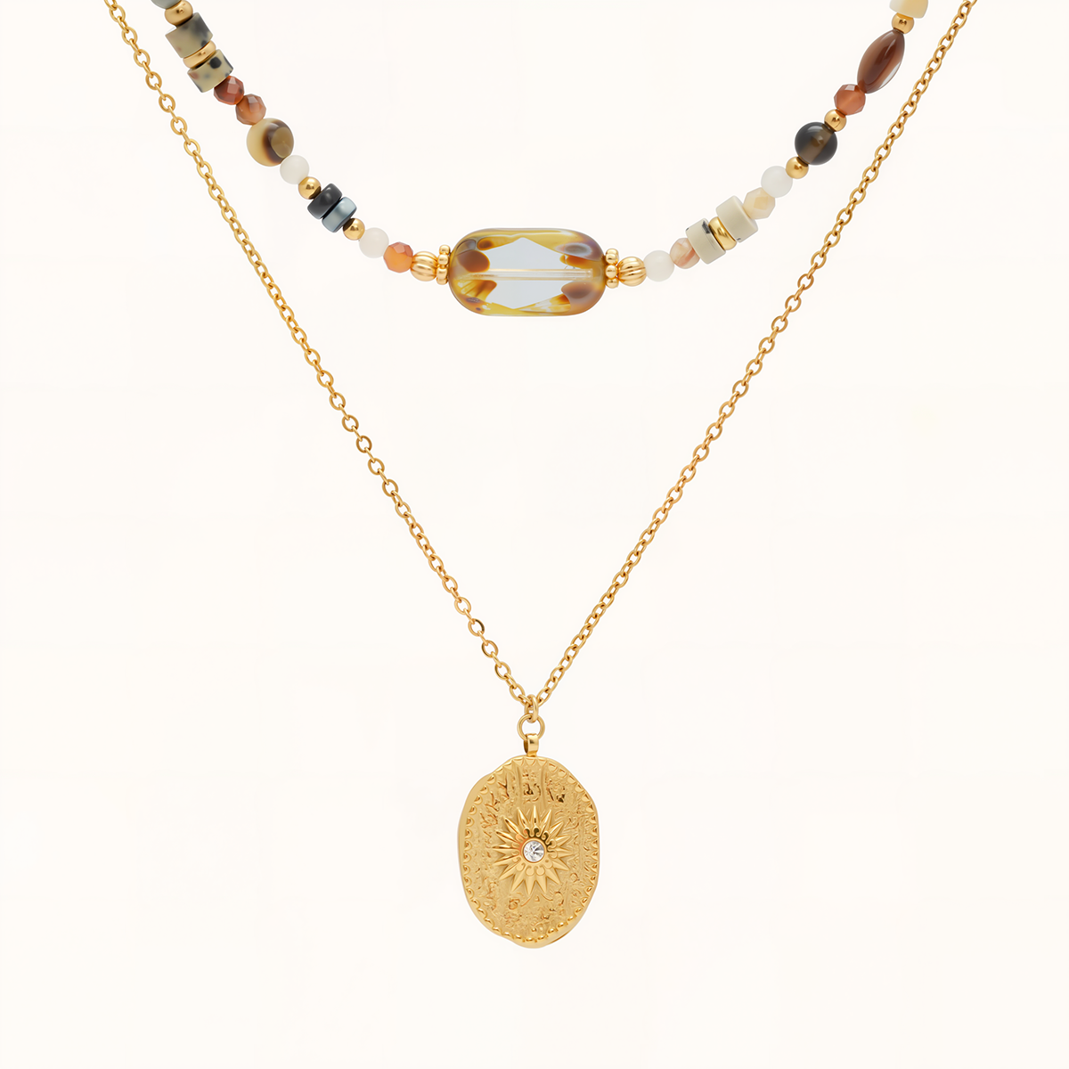 Kette Amberlicht – mit goldenem Talisman