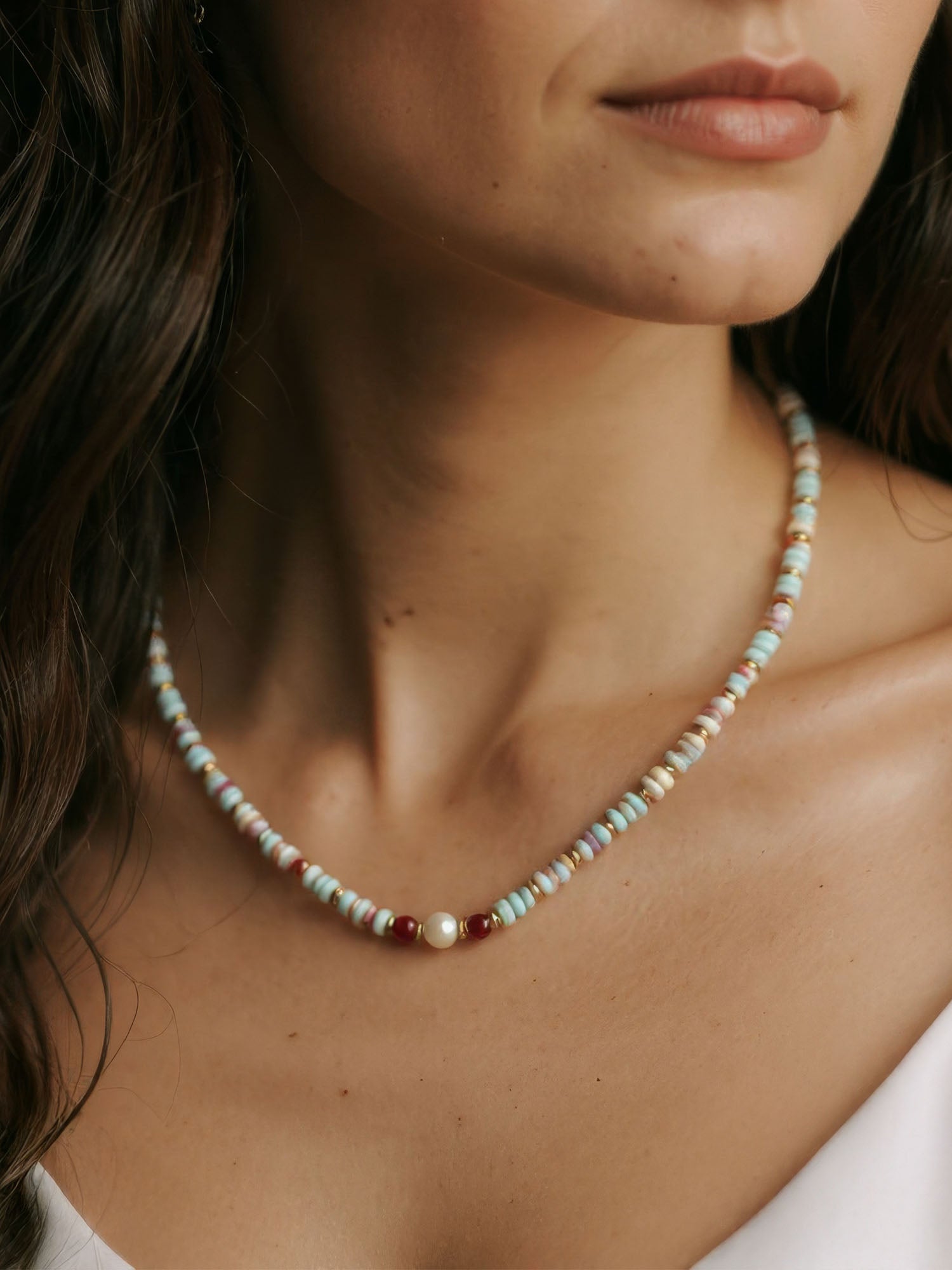 Summer Shine – Pearl Necklace with Shoushan Stone