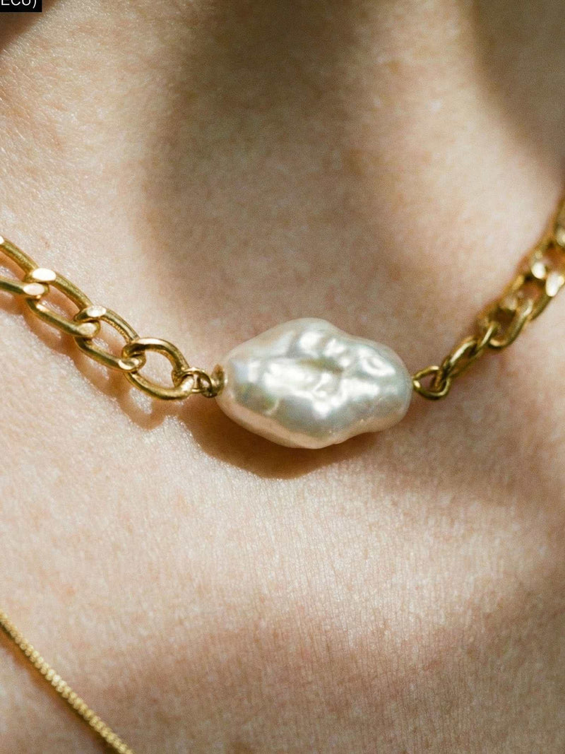Herzstueck Layering-Kette natuerliche Umgebung – 18K vergoldete Halskette mit Perle und Herz Outdoor