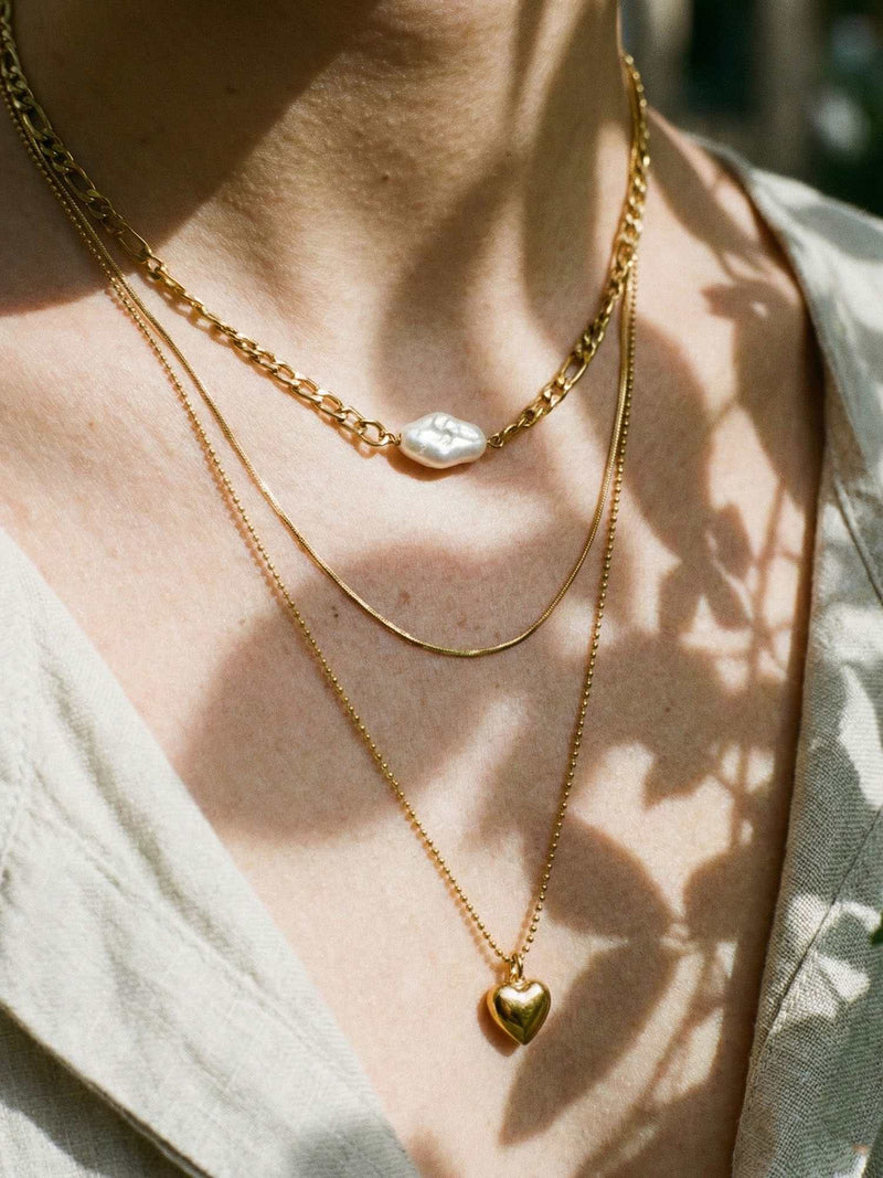 3er-Kette Herzstueck elegante Atmosphaere – goldene Layering Halskette mit Herzcharm romantisch